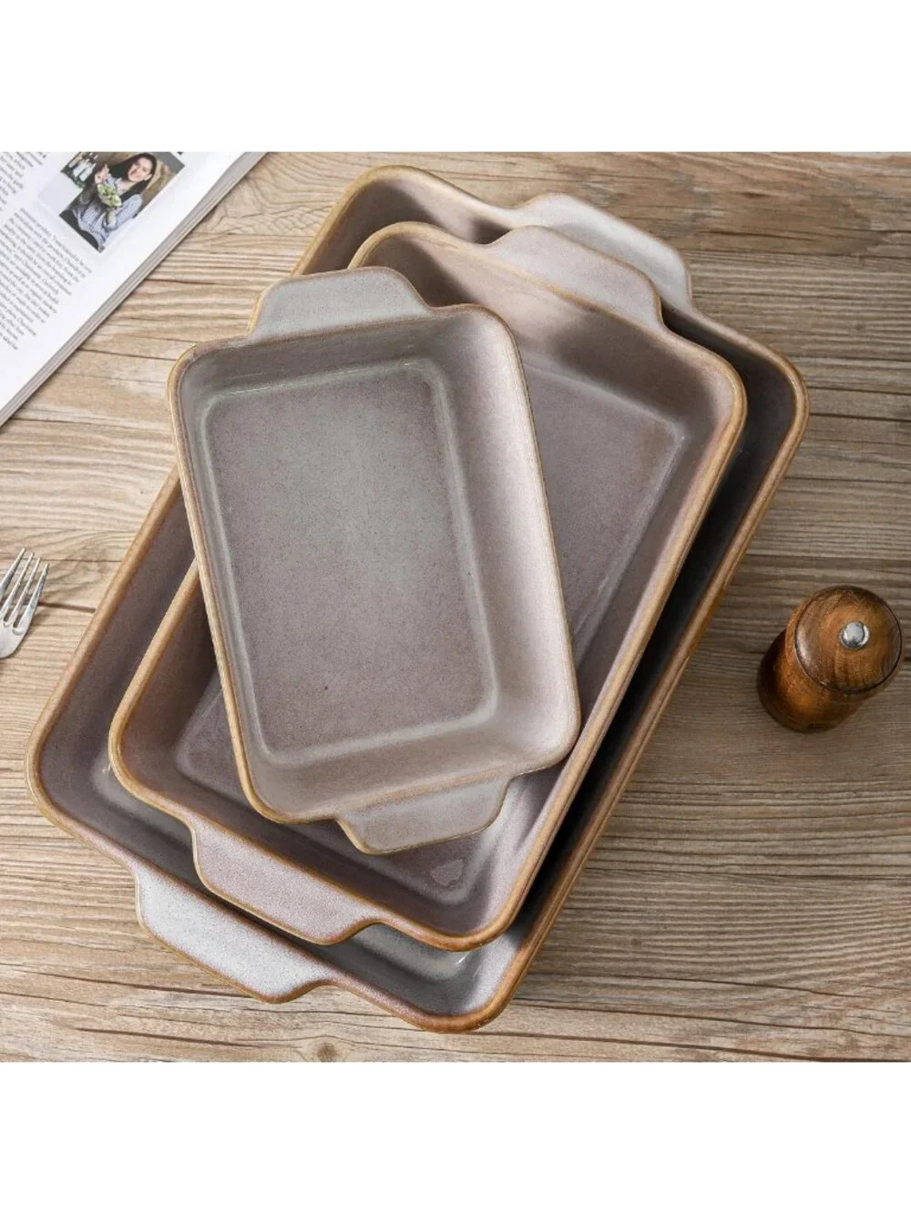 Large Ceramic Baking Dish Set of 3 - Deep Casserole & Lasagna Pans for Oven